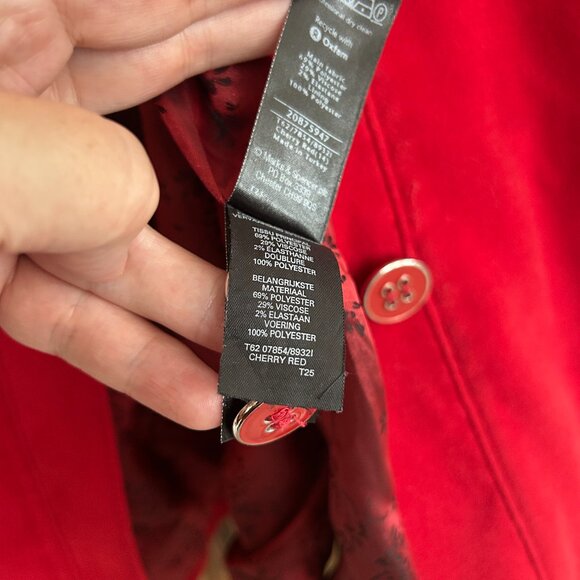Per Una Cherry Red Winter Coat Sz 14 Brushed Velvet Preppy Satin Twee 3/4 Bold - Picture 12 of 13